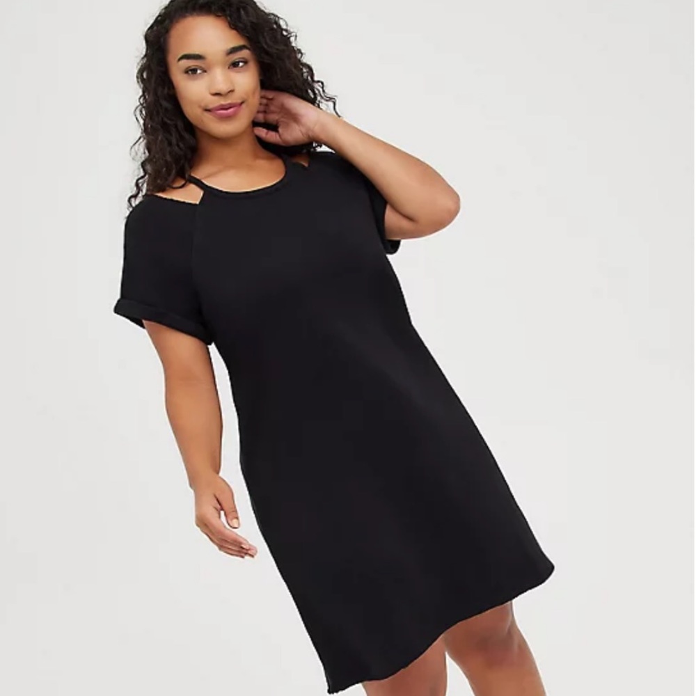 Torrid Cold Shoulder Dress Cozy Fleece Black
